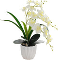 Artificial Orchid Potted Plant, White Fake Orchid Flowers with White Pot, Bendable Faux Phalaenopsis Flower Arrangement for Home Office Table Centerpiece Wedding Party Bathroom Decor