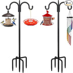 FEED GARDEN Adjustable Double Shepherds Hook for Outdoor with 5 Prong Base 63 Inch Heavy Duty Two Sided Bird Feeder Pole for Hanging Plant Baskets, Solar Light Lanterns, Wind Chimes 2 Pack