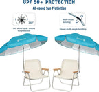 AMMSUN Chair Umbrella with Universal Clamp Adjustable 47 inches and 360° Swivel & UPF 50+ Protection Portable Sun Umbrella, Secure Clip on Camping/Beach Chairs, Stroller, Wheelchair, Golf cart, Lounger, Light Blue, 2 PACK