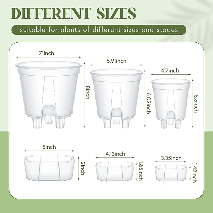 Wonderjune Self Watering Pots for Indoor Plants with Deep Reservoir and High Drainage Holes for Outdoor Plants and Flowers, Bare Root Planter(4.72'', 5.91'', 7.09'',Clear,9 Pcs)