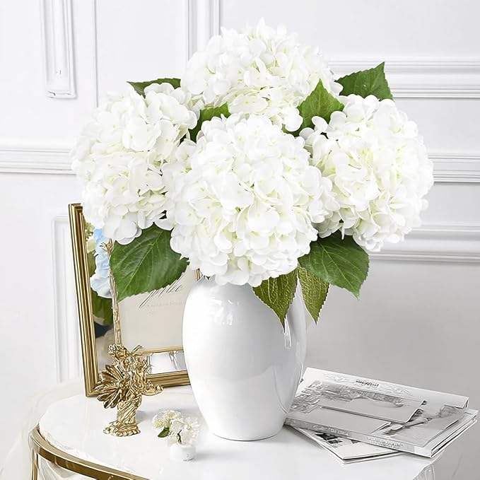 4Pcs Hydrangea Artificial Flowers Realistic Latex Texture for Spring Decoration Home Party Wedding Living Room Decoration 21''White