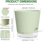 Self Watering Pots for Plants, 2026 New Flower Plant Pots with Drainage Holes, Wicking and Clear Reservoirs for Succulent, Aloe, Cacti and Others - 6 Pack (Green, 6")