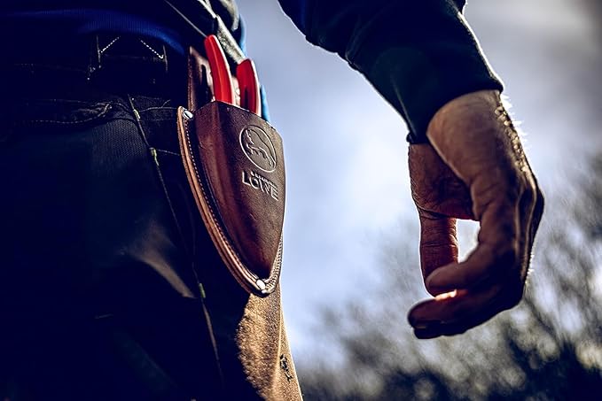 Original LÖWE Leather Premium Holster 9809 - Brown Belt Pouch for Pruning Shears with Belt Clip for Storage on Belt or Pocket - Made in Germany - 100% Genuine Leather