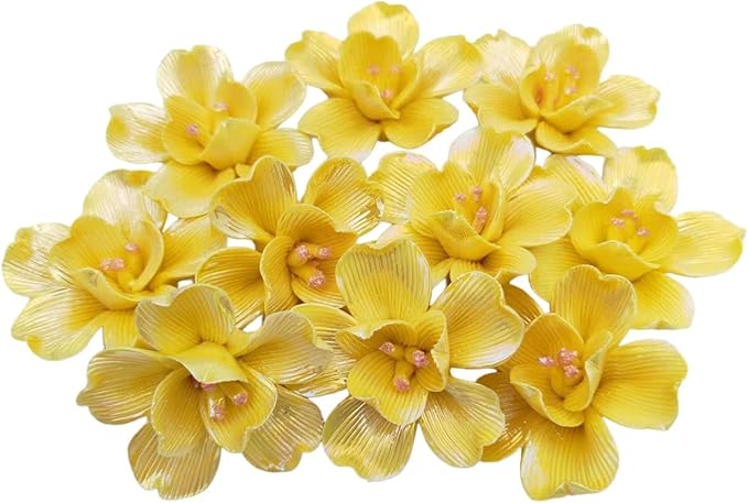BTMIEY 10 PCS 3D Flower Ceramic Tiles,1.6" Handmade Procelain Ceramic Flowers for Artwork,Fish Tank,Vases,Living Room, Dining Table,Office, Home Floral Decor (Double-Flowered Iridescent Yellow)