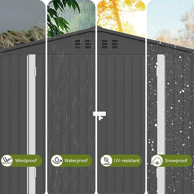 COMHOMA Shed Outdoor Storage Shed Metal,Lockable Doors Tool Sheds with Sloping Roof,Steel Garden Shed with Air Vent for Backyard,Patio,Lawn,Poolside(Grey,8'x6')