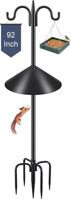 Gtongoko Bird Feeder Pole Squirrel Proof, 92 Inch Double Shepherds Hook for Outdoor with Squirrel Baffles Adjustable Heavy Duty with 5 Prongs Base for Hanging Plants, Bird Feeders, Black