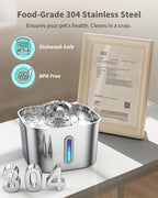 Cat Water Fountain Stainless Steel, 2.2L/74oz Cat Fountain with Quiet Pump, Automatic Pet Water Dispenser, Ideal for Multi-pet Homes, Fresh & Clean Water for Cats and Dogs
