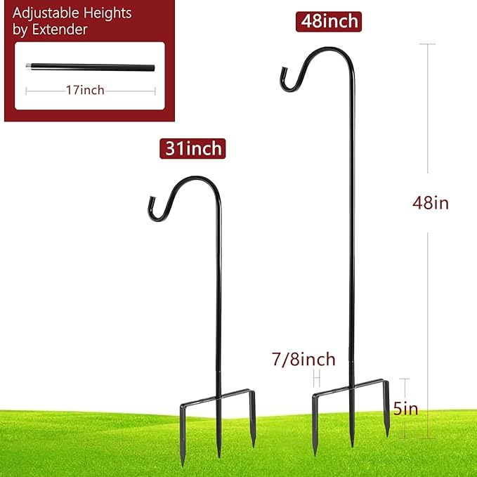EXCMARK 2 Pack Shepherd Hook 48 inch 1/2 inch Thick Use at Weddings, Hanging Solar Lights, Lanterns, Bird Feeders, Metal Hanger Hook. (Bronze, 48 inch) U.S. Patent.