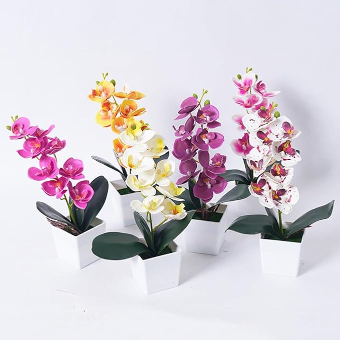 Artificial Phalaenopsis Flowers Bonsai 8 heads/11 Artificial Orchid Flowers Stem Plants for Home Décor (Pink)