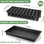 RooTrimmer 10 Pack 1020 Trays and 10 Pack 3.5" Deep 50 Cell Seed Starter Trays, 20" x 10" - Durable Plastic Nursery Flats for Microgreens, Seedling,Seed Germination & Plant Propagation (10 Set)