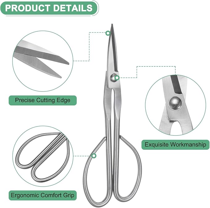 M METERXITY Bonsai Tool - 8.3 Inch Stainless Steel Bonsai Scissor, Bonsai Tree Plants Modeling Tools, Applying to Grow Room/Trimming Plants/Pruning Shears (210mm, Silver)