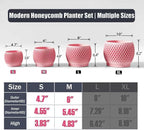 Plant Pots, Modern 3D Printed Honeycomb Planters for Indoor Plants, 4.7/6 Inch Cherry Pink Decorative Flower Pot for Office Desktop, Bookshelf & Home Decor, Lightweight & Durable.