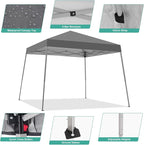 Canopy Tent, 10X10 FT Pop Up Canopy Outdoor Instant Tent Slant Legs with Carrying Bag, Portable Gazebo Shelter for Patio Deck Garden and Beach - 8X8 FT Canopy Cover (Dark Grey)