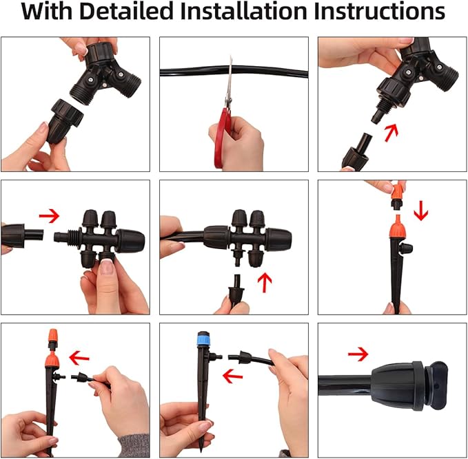 Drip Irrigation System with Water Timer Quick-Connect Automatic Irrigation Kit with 1/2 inch Hose 1/4 inch Distribution Tubing and Accessories DIY Garden Misting System for Yard, Lawn, Patio