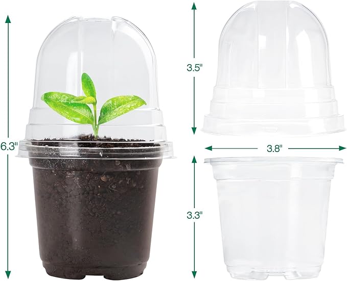 Bluepro 30 Packs 4 Inch Reinforced Clear Nursery Pots with Humidity Dome, Transparent Plastic Plant Pot Seedling Planter with Drainage Holes for Vegetable Propagation, Root Cutting, Seed Starting