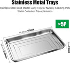 RooTrimmer 5 Pack Large Stainless Steel Seedling Trays, Heavy Duty Metal Water Catch Trays for Nursery Pots-Transplant, Seed Germination & Propagation Flats (17.5 inch×13.56 inch, 1.18" Height)