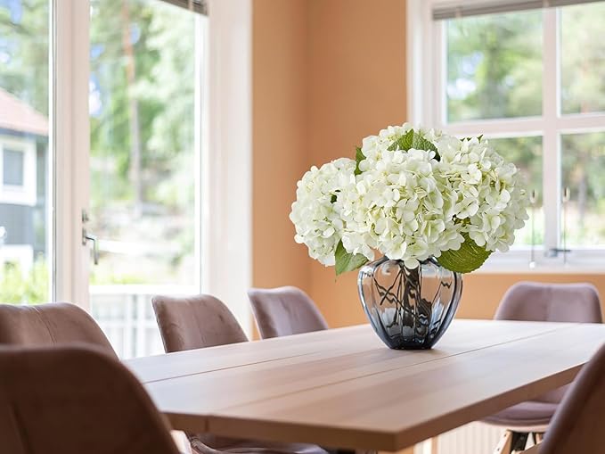ZYTUYO 4PCS White Artificial Flowers Hydrangea 20" Real Touch Latex Faux Hydrangeas Silk Flowers with Green Leaves Stems for Short or Tall Vase Table Party Center Fake Bouquet Decor