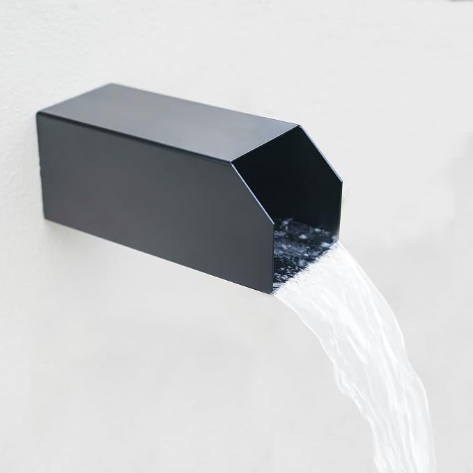 PONDO 4" Square Water Fountain Spout, 316 Stainless Steel Spillway Waterfall Accent Scupper with Integrated Spray Baffle for Landscape Decor, Ponds, Pools, Water Walls, Fountains (Matt Black)