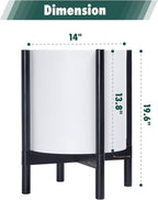 D'vine Dev Planter Pot with Stand - 14 Inch Plastic Cylinder Flower Pot with Wood Planter Holder for Indoor, Matte White Pot + Ebony Stand, 55-C-T-1