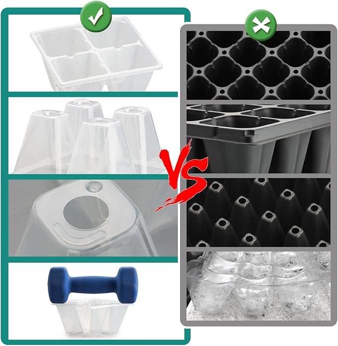 RooTrimmer 80 Pack Reusable 4-Cell Clear Seed Starter Trays - Extra Large Drainage Holes, Easy Transplant, Clear Transparent Tray for Root Observation, Seed Starting, Fits Standard 1020 Flats