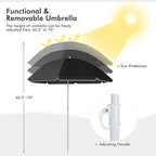 Goplus Double Camping Chair with Umbrella, Folding Loveseat Chairs w/Canopy Shade, Carrying Bag, Table, Cup Holder, Portable Beach Chairs Outdoor Picnic Patio (Black)