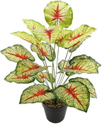 Artificial Caladium Plant with Red and Green Leaves, Red Leaf Artificial Plants Decoration Simulated Bonsai Potted Decor Home Room Party Wedding Office Floor (Yellow(No Flowerpot), 75cm)