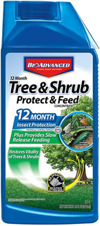 BioAdvanced 12 Month Tree & Shrub Protect and Feed Concentrate - Mix & Pour - Insect Control and Plant Food - Up to 12 Months Protection - 32 oz Bottle