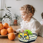 Stained Glass Yellow Cat Flower Pot,Small Succulent Planter for Indoor Plants,Cat Plant Decoration for Windowsill 4.33x3.54x2.95 in（Excluding Plants）