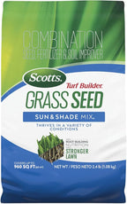 Scotts Turf Builder Grass Seed Sun and Shade Mix - Grass Seed Plus Lawn Fertilizer and Soil Improver, Covers Up To 960 sq. ft., 2.4 lb.
