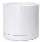 D'vine Dev 14 Inch Ceramic Planter Pot with Drainage Hole and Saucer, Indoor Cylinder Round Planter Pot, White, 94-O-G-1