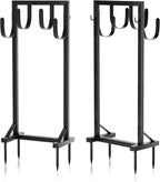 Heavy-Duty Garden Hose Holder with Stable Base and Tool Hooks, Freestanding Metal Hose Hanger Garden Hose Storage Holds 151Ft Hose, Rustproof Water Hose Holder for Outside Yard Lawn, Black