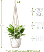 LEWESU Macrame Plant Hanger Indoor Set of 4 with 8 Hooks, Indoor Outdoor Hanging Planter for Plants Holder with Decorative Wood Beads & No Tassels, Boho Home Decor, 35 Inch Ivory (Pots Not Included)