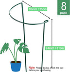 HiGift Peony Cages and Supports 24" H x 10" W, 8 Pack Tall Snake Plant Support Stake Half Round Metal Garden Stake for Indoor and Outdoor Plants, Flower Support Ring Border for Tomato,Hydrangea,Rose