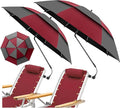 2 Pack 48.6" Double Canopy Beach Umbrella with Clamp, UPF50+ Beach Chair Umbrella with clip, 360°Adjustable Portable Outdoor(Wine Red/Grey, Not Include Chair)