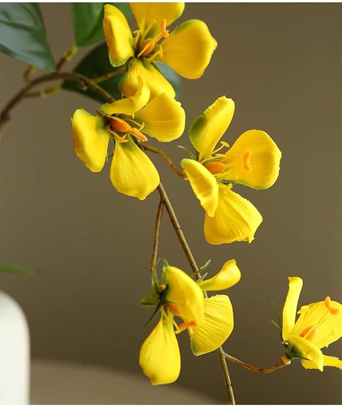 Artificial Flower Decoration Orchid Realistic high-end Bionic Flower Living Room Artificial Flower Living Room TV Cabinet Decoration Ornament Retro Fake Flowers (Yellow 3 Stick)