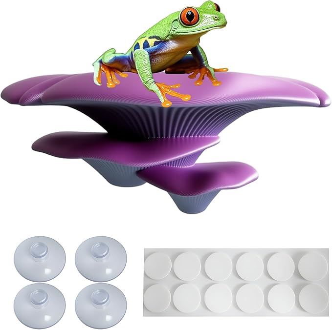 Mushroom Decor for Reptile Tank, Fish Tank, Pet-Safe Bearded Dragon Tank Accessories, Realistic Terrarium Plants for Crested Geckos, Frogs,Realistic Habitat Ornament (Lavender Silver)
