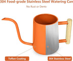 Watering Can Indoor Plants, 35 oz/1000 ml Metal Stainless Steel Watering Can Pot with Long Spout for Indoor House Plants Bonsai Outdoor Garden Flower Decorative (Orange)