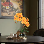 CXGS Orchids Artificial Flowers Realistic Fake Flowers in Ceramic Vase 20" Orange Faux Plants Indoor Lifelike Soft PU Phalaenopsis for Centerpiece Hotel Home Decor