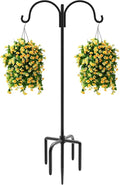 Artibear Double Shepherd Hooks for Outdoor, 76" Heavy Duty Bird Feeder Hangers Garden Hooks with 5-Prong Base, Outside Hanging Pole for Plant Baskets, Solar Light Lanterns, Wind Chimes, 1 Pack