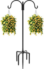Artibear Double Shepherd Hooks for Outdoor, 92" Heavy Duty Bird Feeder Hangers Garden Hooks with 5-Prong Base, Outside Hanging Pole for Plant Baskets, Solar Light Lanterns, Wind Chimes, 1 Pack