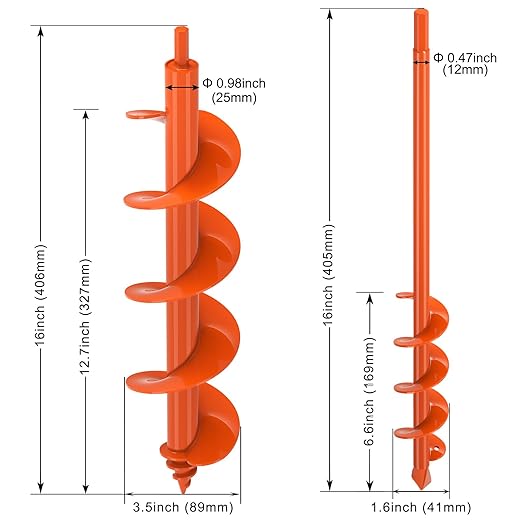 Insaga Garden Auger Drill Bit for Planting, Drill Augers for Digging Holes, Auger Post Hole Digger fits 3/8'' Hex Drive Drill, Perfect for Planting Bulbs and Potted Plants (1.6''x16''+3.5''x16'')