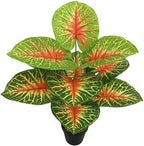 Artificial Caladium Plant with Red and Green Leaves, Red Leaf Artificial Plants Decoration Simulated Bonsai Potted Decor Home Room Party Wedding Office Floor(RedGreen(No Flowerpot), 60cm)