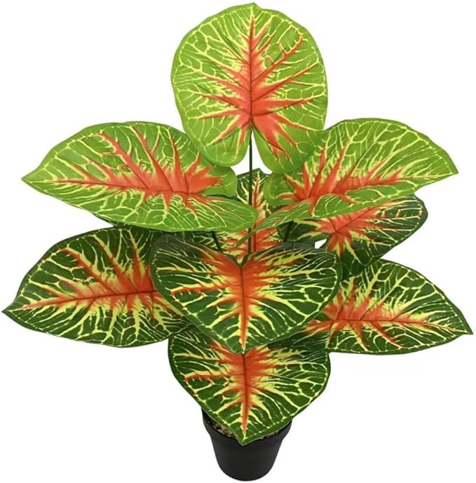 Artificial Caladium Plant with Red and Green Leaves, Red Leaf Artificial Plants Decoration Simulated Bonsai Potted Decor Home Room Party Wedding Office Floor(RedGreen(No Flowerpot), 60cm)