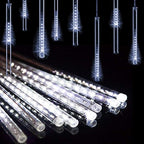 Weepong Christmas Lights Outdoor UL Certified Meteor Shower Lights 12 Inch 8 Tubes 192 LED Falling Rain Drop Icicle Snow Cascading Light for Xmas Tree Wedding Party Garden Decoration, White