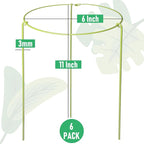 6-Pack Heavy Duty Plant Stakes and Supports for Indoor Outdoor Plants, Metal Support Stakes & Cage Rings, Ideal for Monstera, Peonies, Roses (6" W x 11" H)