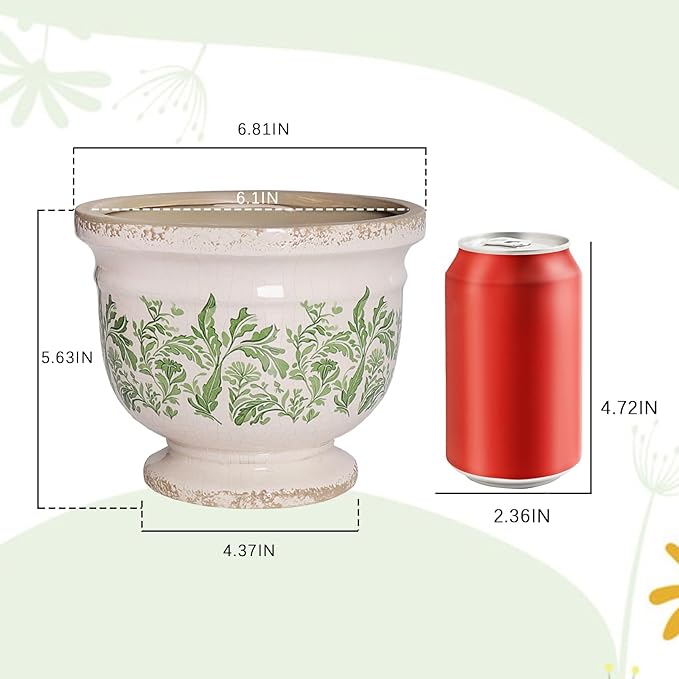 Vintage Ceramic Ice Crack Flower Pot with Drainage Hole Large Rustic Planter for Indoor and Outdoor Unique Antique Pastoral Pot Gardening Gift for Valentine's Day, Home Decors