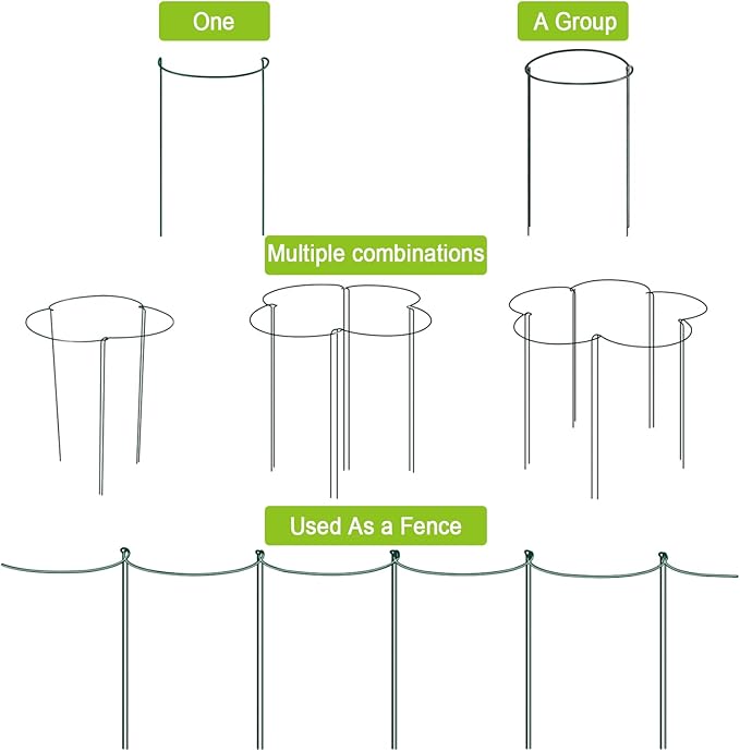 HiGift 12 Pack 10" W x 24" H Plant Stakes for Indoor Plants, Metal Garden Peony Support Cages, Outdoor Plant Supports Ring Prop, Large Plant Stake for Hydrangea,Rose,Flower,Vine,Potted Plants