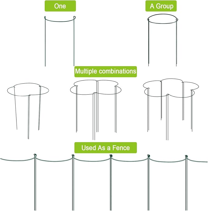 HiGift Peony Cages and Supports 24" H x 10" W, 8 Pack Tall Snake Plant Support Stake Half Round Metal Garden Stake for Indoor and Outdoor Plants, Flower Support Ring Border for Tomato,Hydrangea,Rose