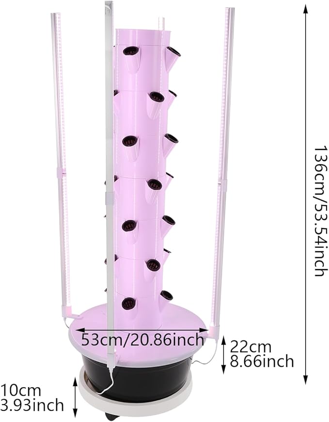 Growing Tower, 28-Plant Hydroponic Indoor Vertical Garden Kit with LED Lighting and 24-Hour Cycle Timer, Hydroponics Growing Tower for Gardens, Farms, School Research Rooms (White and Black)