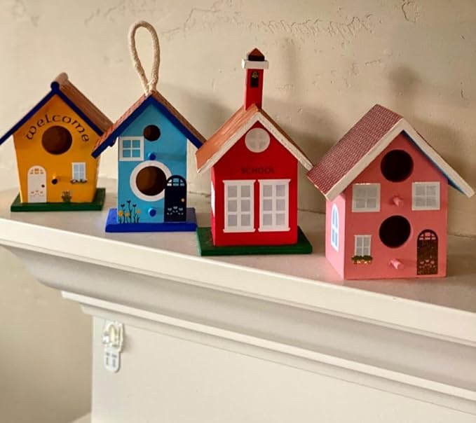 Creative Hobbies® Mini 4 Inch Tall Birdhouse - Set of 4 Styles, Small Unfinished Wood Ready to Paint or Decorate